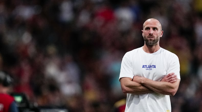 Atlanta United Interim Head Coach Rob Valentino during the match against the Real Salt Lake at America First Field in Sandy, UT on Saturday July 6, 2024. (Photo by Mitch Martin/Atlanta United)