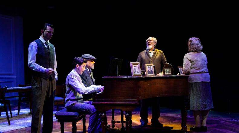 Shaun MacLean, Jacob Sherman, Clayton Landey, Barry Stoltze, and Susan Shalhoub Larkin in "Prayer for the French Republic" at Actor’s Express
(Courtesy of Actor’s Express / Casey Gardner Ford)