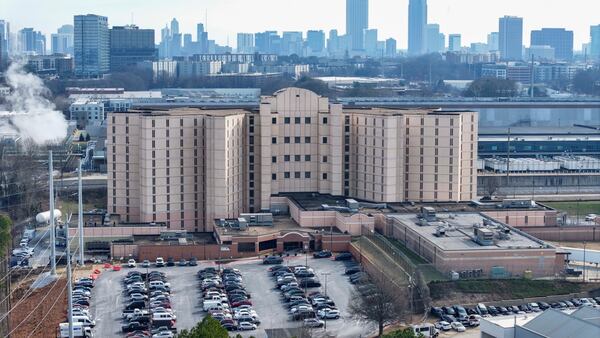 An aerial image shows the Fulton County Jail, where the ACLU of Georgia, along with other organizations, held a news conference earlier this year on the poor conditions inside the troubled facility. (Miguel Martinez/AJC)