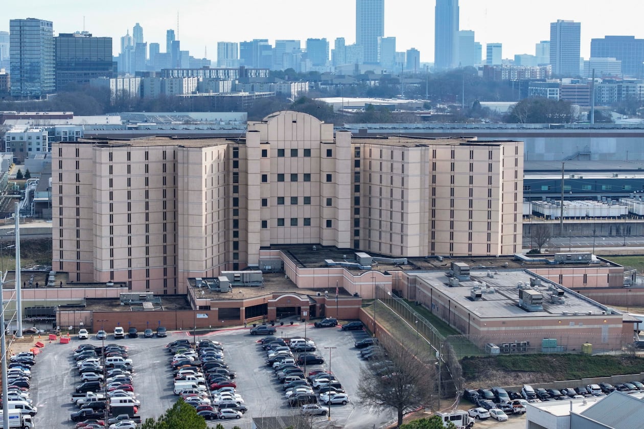 An aerial image shows the Fulton County Jail, where the ACLU of Georgia, along with other organizations, held a press conference on Tuesday, Feb. 3, 2026, on the poor conditions inside the troubled facility.
(Miguel Martinez/AJC)