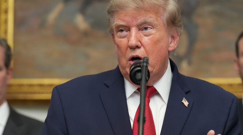 President Donald Trump speaks during a meeting with technology leaders in the Roosevelt Room of the White House, Wednesday, Aug. 19, 2026, in Washington. (AP Photo/Jacquelyn Martin)