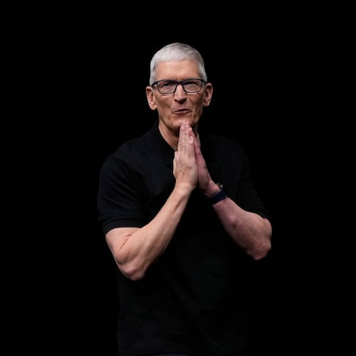 FILE - Apple CEO Tim Cook speaks on stage during an announcement of new products at Apple Park in Cupertino, Calif., Sept. 9, 2025. (AP Photo/Godofredo A. Vásquez, File)