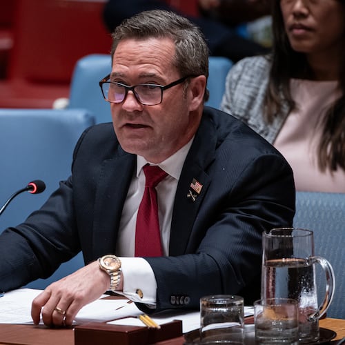 U.S. Ambassador to the U.N. Mike Waltz addresses the High-Level Security Council on Palestinians and Israel during the 80th session of the United Nations General Assembly, Sept. 23, 2025. (AP Photo/Angelina Katsanis, File)