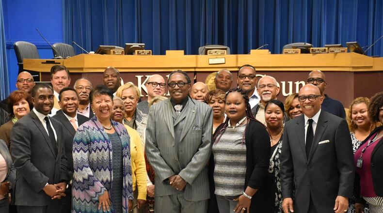 Interim DeKalb CEO Lee May announced the county’s “functional zero” status last week with Robin Jackson, deputy director for the VA Southeast Network; Annette Walker, director for the Atlanta VA Medical Center; Larry Mainor, a formerly homeless veteran; Michael German, Alabama field office director for the U.S. Department of Housing and Urban Development; and DeKalb Community Development staff and community partners.