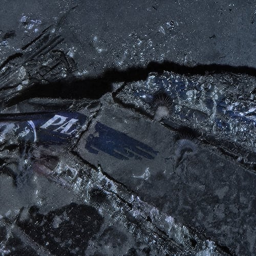 This undated composite image provided by Air/Sea Heritage Foundation and Deep Sea Vision on Tuesday, July 21, 2026, shows a Pan American World Airways logo on the nose section of the Clipper Endeavor wreck. (Air/Sea Heritage Foundation and Deep Sea Vision via AP)