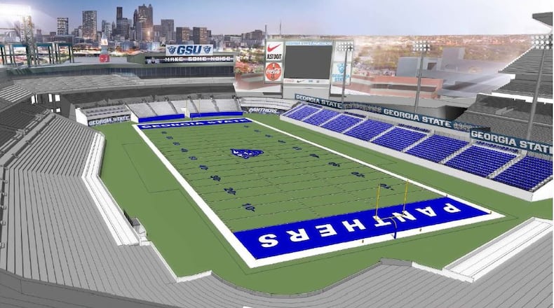 A rendering from Georgia State University of planned modifications to Turner Field.