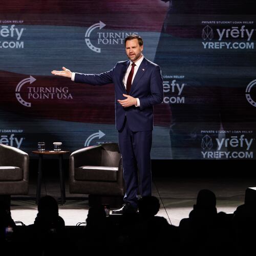 Vice President JD Vance enters a Turning Point USA event at Akins Ford Arena in Athens on April 14, 2026. (Arvin Temkar/AJC)
