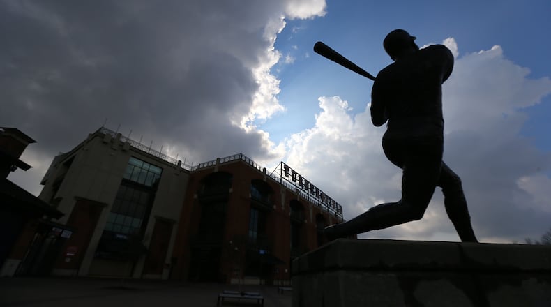 020915 ATLANTA: What will happen to the Hank Aaron statue commemorating breaking Babe Ruth's home-run record seen at Turner Field on Monday, Feb 9, 2015, in Atlanta? The Braves say it's headed to Cobb County with the team in 2017, but the Atlanta Fulton County Recreation Authority says ownership is not so clear. Curtis Compton / ccompton@ajc.com The Hank Aaron statue at Turner field. Curtis Compton, ccompton@ajc.com