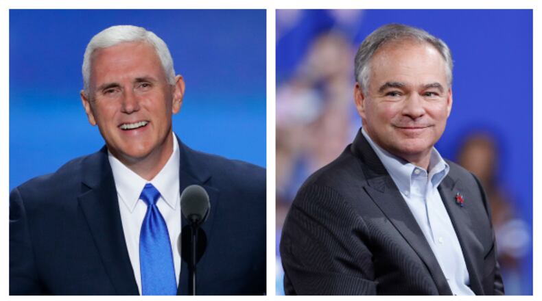 Indiana Gov. Mike Pence and Virginia Sen. Tim Kaine. AP file photo.