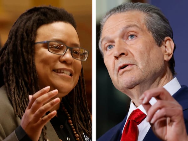 State Sen. Kim Jackson (left), D-Stone Mountain, and health care executive Rick Jackson. (AJC file photos)