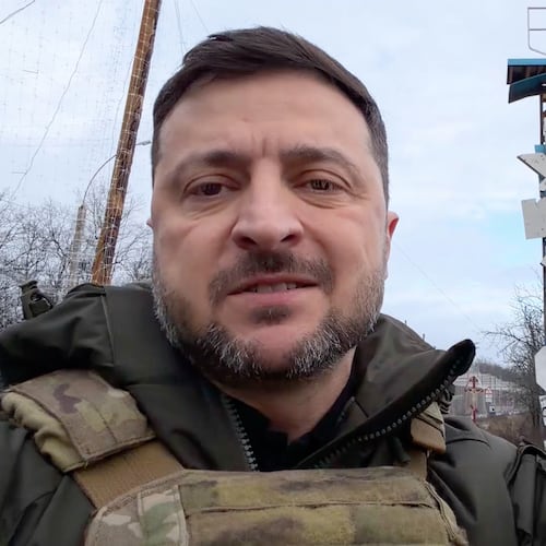 In this grab from a video provided by the Press Service Of The President Of Ukraine on Friday, Dec 12, 2025, Ukraine's President Volodymyr Zelenskyy records a video at the road entering of Kupiansk, Ukraine. (Press Service Of The President Of Ukraine via AP)