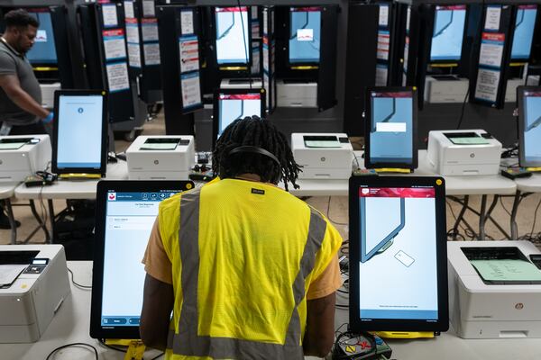 DeKalb County Elections officals conduct logic and accuracy testing of Dominion voting machines on Sept. 16, 2024. Ben Hendren for the AJC