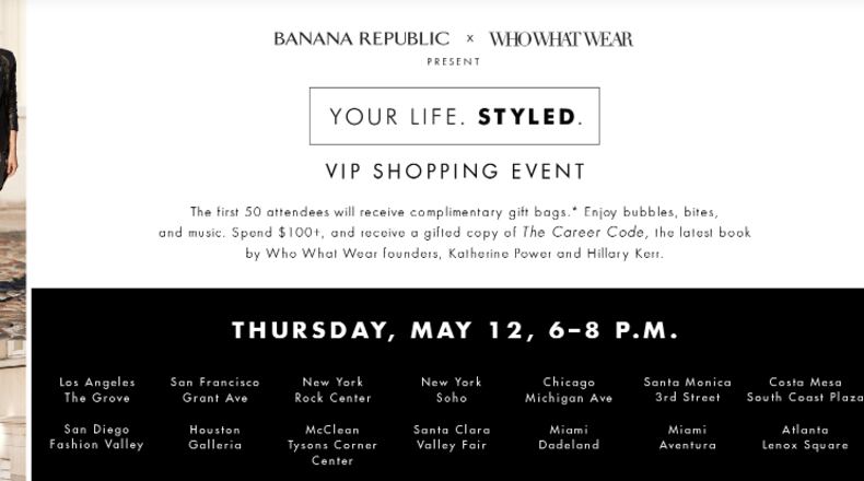 RSVP for the Who, What, Wear event at Lenox Square's Banana Republic