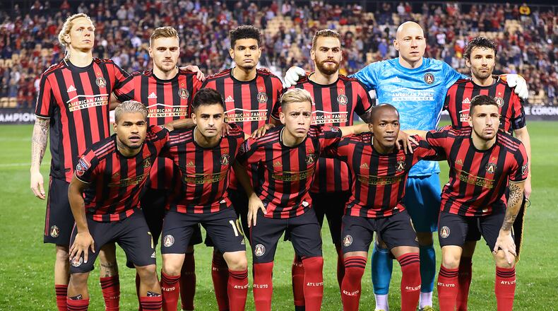 Atlanta United players pose for a team photo as they take the field to play C.S. Herediano in their Concacaf Champions League soccer match on Thursday, Feb. 28, 2019, in Kennesaw.    Curtis Compton/ccompton@ajc.com