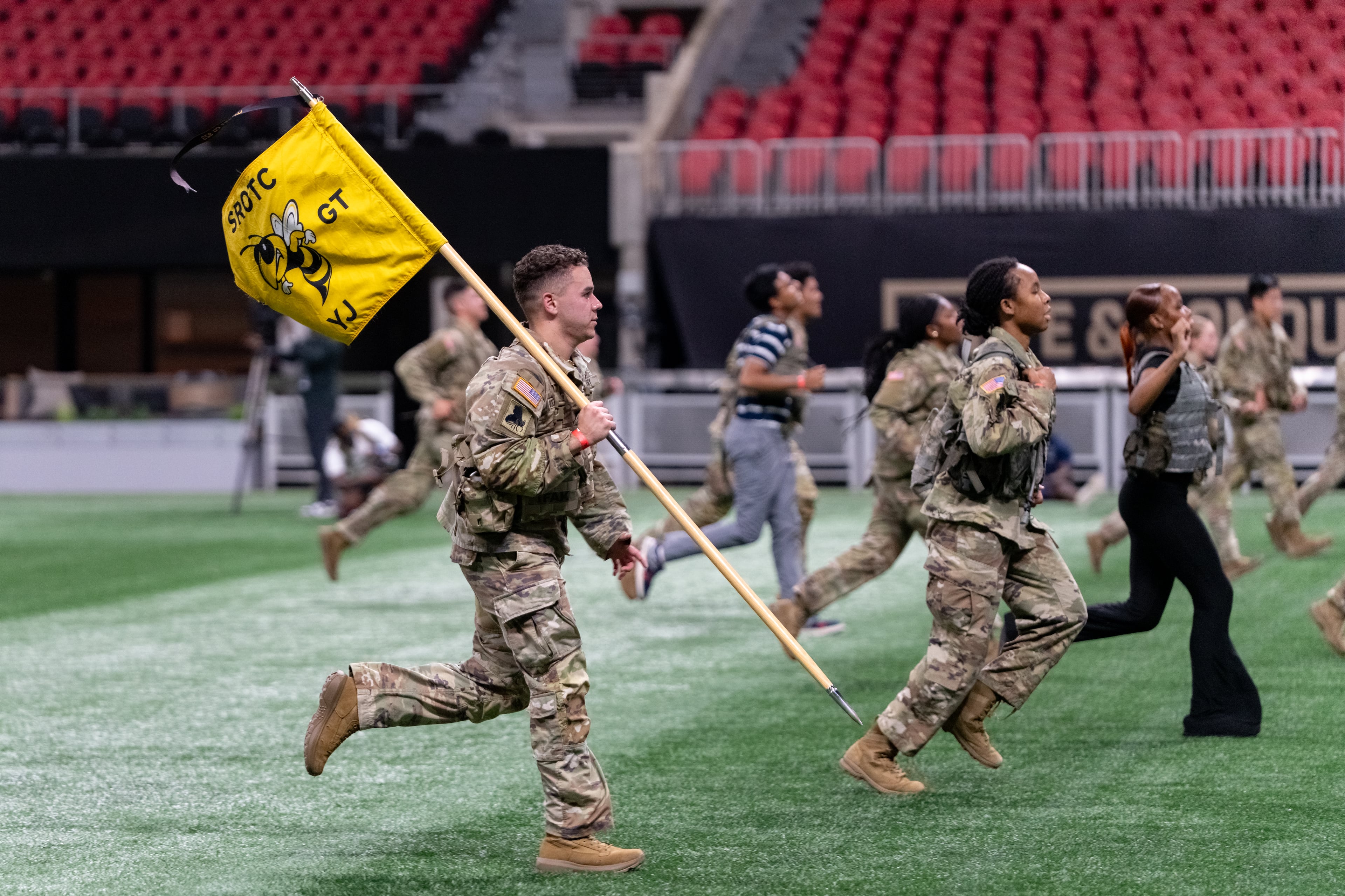 Georgia Tech ROTC members participates in the 911 Memorial Stair Climb at Mercedes-Benz Stadium on the 24th anniversary of the attacks. Thursday, September 11, 2025 (Ben Hendren for the AJC)