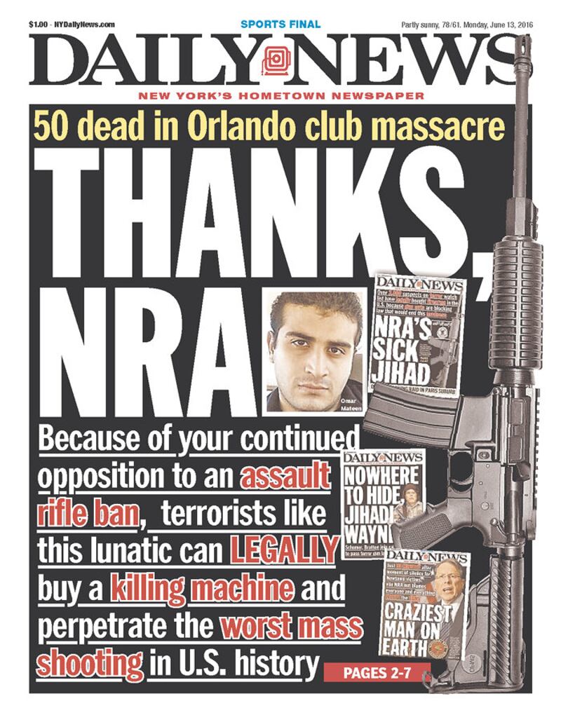 Newspaper front pages reflect Orlando tragedy