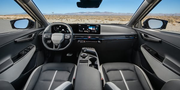The interior of the 2025 Kia EV6. The EV6, a two-row crossover, will roll down assembly lines next to the Korean automaker’s three-row electric EV9 SUV at its factory in West Point. (Courtesy of Kia)