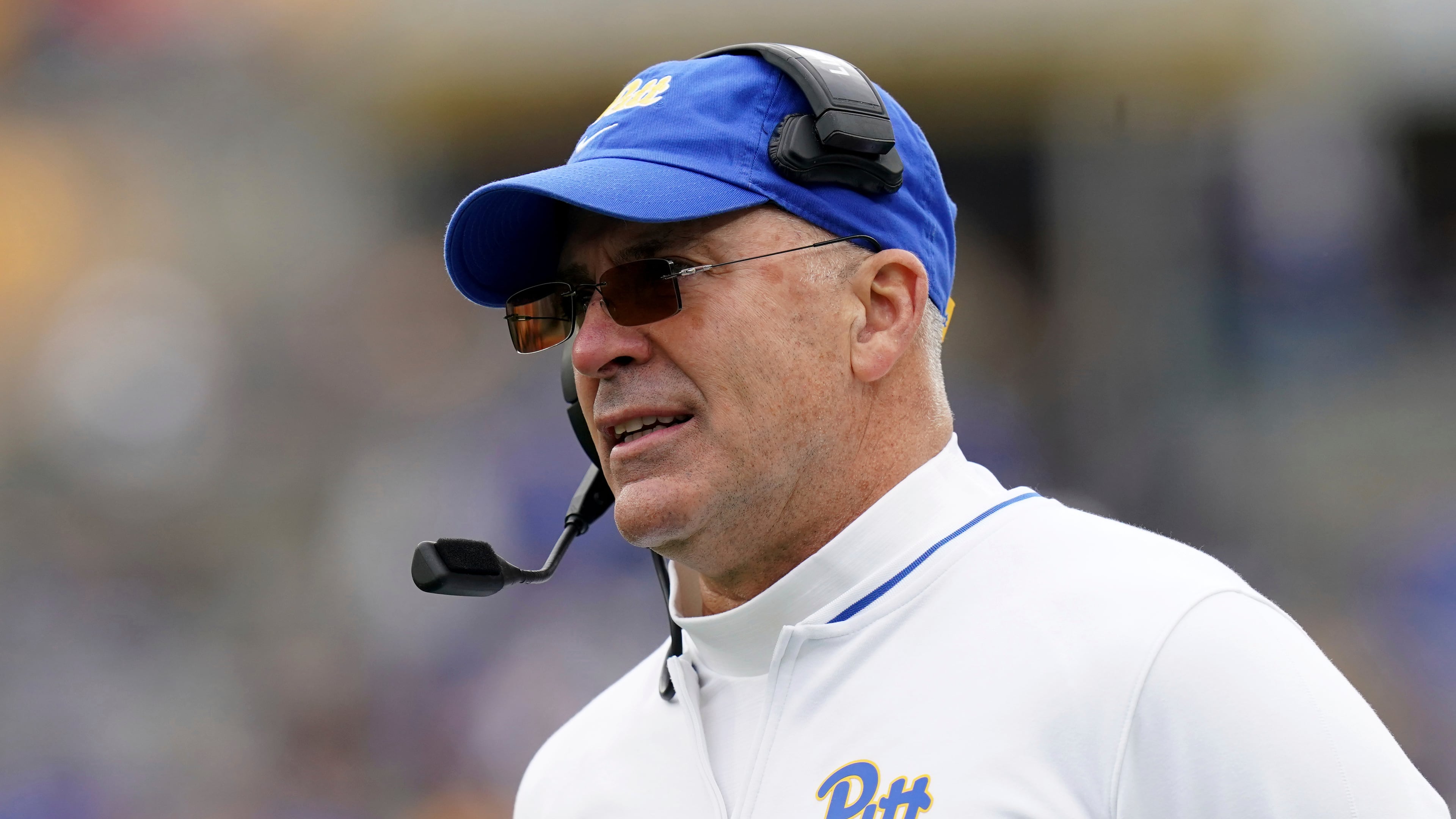 FILE - Pittsburgh head coach Pat Narduzzi looks on during the first half of an NCAA college football game against Clemson Saturday, Nov. 16, 2024, in Pittsburgh. (AP Photo/Matt Freed, File)