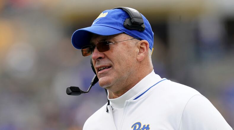 FILE - Pittsburgh head coach Pat Narduzzi looks on during the first half of an NCAA college football game against Clemson Saturday, Nov. 16, 2024, in Pittsburgh. (AP Photo/Matt Freed, File)