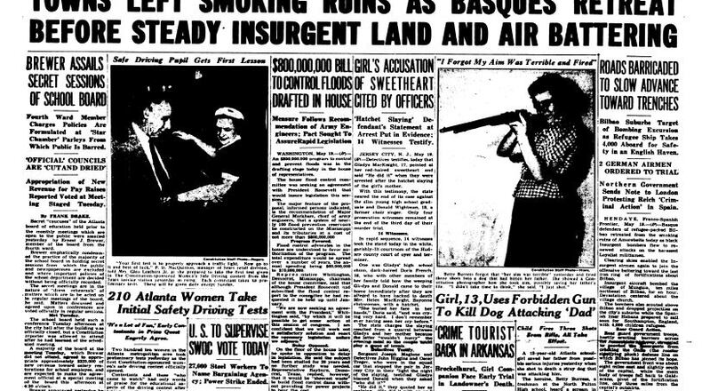 The Atlanta Constitution's front page from May 20, 1937 -- the day after "this day" in history. (AJC archives)