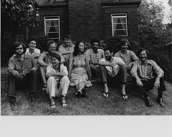 The original board of the now-named Atlanta Film Society. Pictured front row, from left: Bill VanDerKloot, Gayla Jamison, Betty Jo Taylor, Jack Bagriansky and Gerald Jones. Back row, from left: Phinizy Calhoun, Gary Moss, Tom Watkins, Herbert Eichelberger and Hank Blaustein. (Courtesy of the Atlanta Film Society)