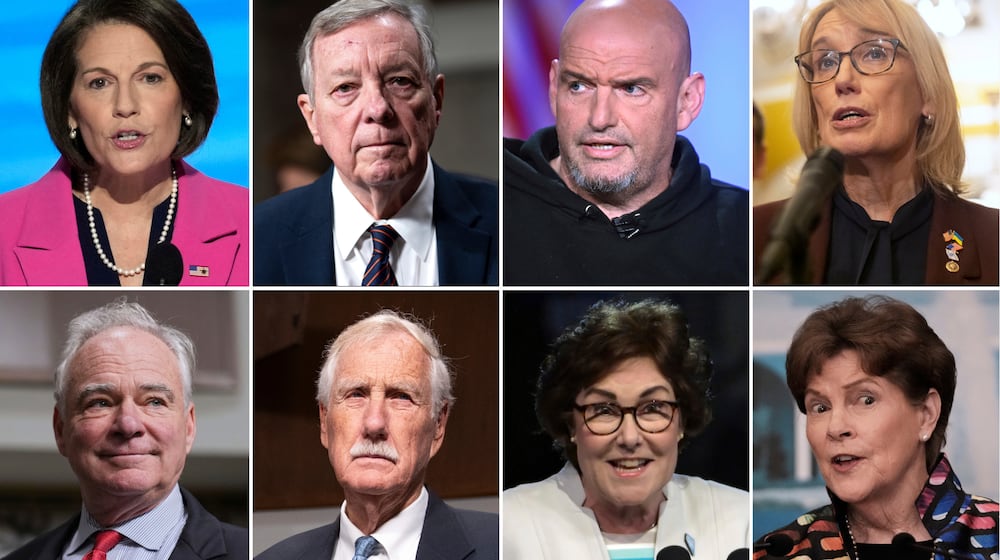 The eight senators who are facing criticism from the Democratic party for their deal to end the government shutdown (top row, left to right): Catherine Cortez Masto, D-Nev.; Dick Durbin, D-Ill., John Fetterman, D-Pa., Maggie Hassan, D-N.H.. Bottom row: Sen. Tim Kaine, D-Va., Sen. Angus King, I-Maine, Sen. Jacky Rosen, D-Nev., and Sen. Jeanne Shaheen, D-N.H. (AP)