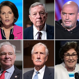 The eight senators who are facing criticism from the Democratic party for their deal to end the government shutdown (top row, left to right): Catherine Cortez Masto, D-Nev.; Dick Durbin, D-Ill., John Fetterman, D-Pa., Maggie Hassan, D-N.H.. Bottom row: Sen. Tim Kaine, D-Va., Sen. Angus King, I-Maine, Sen. Jacky Rosen, D-Nev., and Sen. Jeanne Shaheen, D-N.H. (AP)