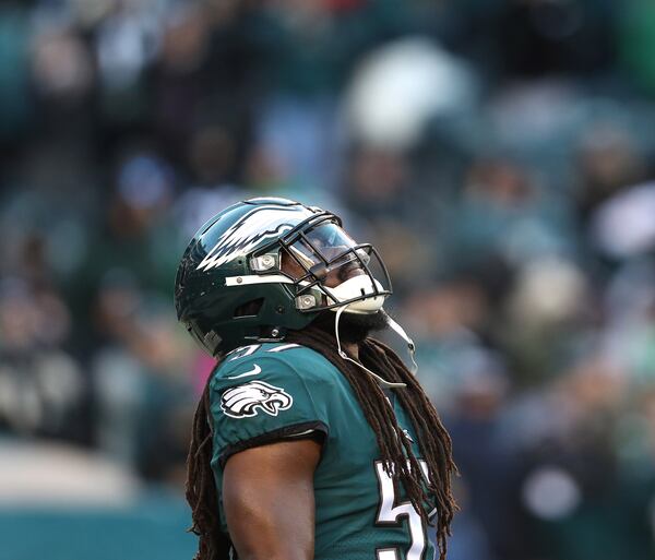  Dannell Ellerbe of the Philadelphia Eagles looks on prior to the NFC Divisional Playoff game against the Atlanta Falcons at Lincoln Financial Field on January 13, 2018 in Philadelphia, Pennsylvania.  (Photo by Patrick Smith/Getty Images)