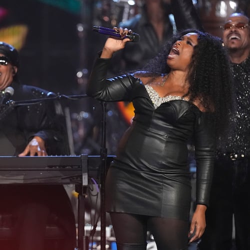 Stevie Wonder, from left Jennifer Hudson and Maxwell perform during the 2025 Rock and Roll Hall of Fame Induction Ceremony on Saturday, Nov. 8, 2025, at L.A. Live in Los Angeles. (AP Photo/Chris Pizzello)