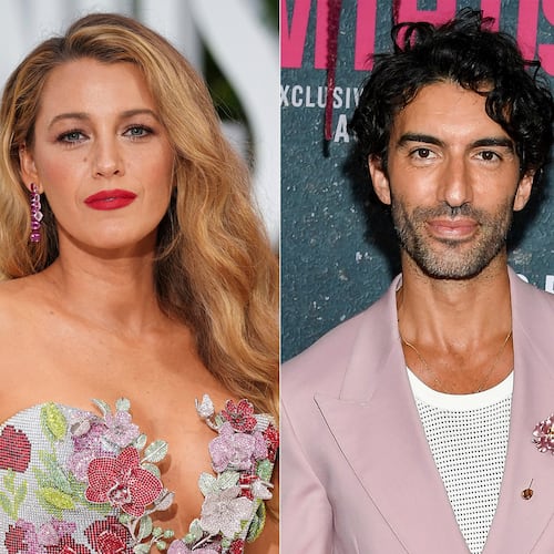 This combination of images shows Blake Lively at the London screening of the film "It 'Ends With Us" on Aug. 8, 2024, left, and Justin Baldoni at the world premiere of the film in New York on Aug. 6, 2024. (AP Photo, File)