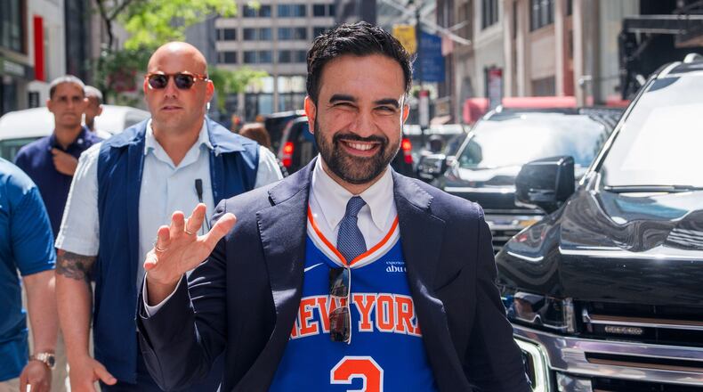 New York City Mayor Zohran Mamdani arrives to take part in the National Puerto Rican Day Parade, Sunday, June 14, 2026 in New York. (AP Photo/Adam Gray)