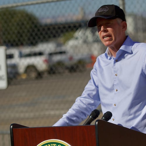 U.S. Secretary of Energy Chris Wright comments on the National Nuclear Security Administration furloughing 1,400 federal workers as part of the shutdown which began Oct. 1, during a news conference at the Nevada National Security Site (NNSS) in Las Vegas on Monday Oct. 20, 2025. (AP Photo/Ty ONeil)