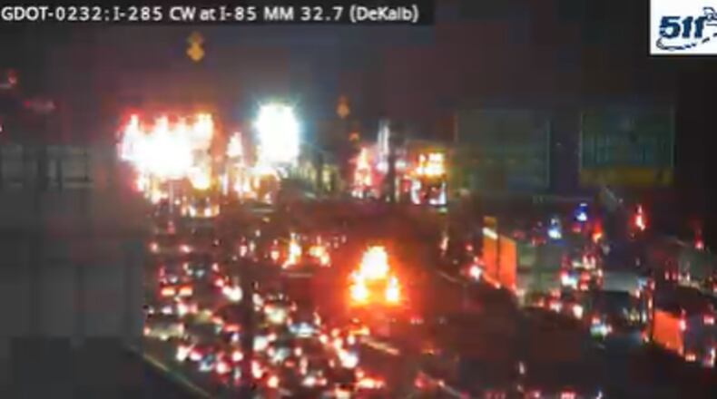 A crash on I-285 West at Buford Highway blocked the ramp from I-85 South onto the westbound Perimeter on Thursday, April 24, 2025. (Courtesy of Georgia Department of Transportation)