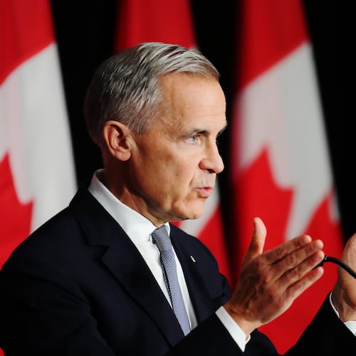 Canada Prime Minister Mark Carney makes a live address on Canada's plan to build a stronger economy in advance of the 2025 Budget, at the University of Ottawa in Ottawa on Wednesday, Oct. 22, 2025. (Sean Kilpatrick/The Canadian Press via AP)