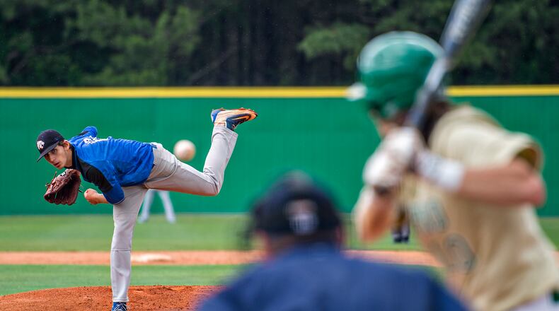 May 21, 2016 Buford - Locust Grove starting pitcher Ethan Lindow hurls the ball towards the plate during their game against Buford during the GHSA Class AAAA Championship Baseball Tournament in Buford on Saturday, May 21, 2016. JONATHAN PHILLIPS / SPECIAL