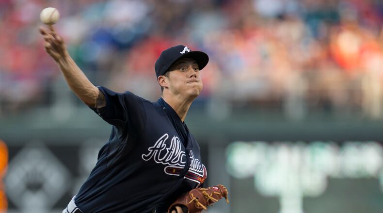 Atlanta Braves starting pitcher Matt Wisler throws during the first inning of a baseball game against the Philadelphia Phillies, Saturday, Aug. 1, 2015, in Philadelphia. (AP Photo/Chris Szagola)