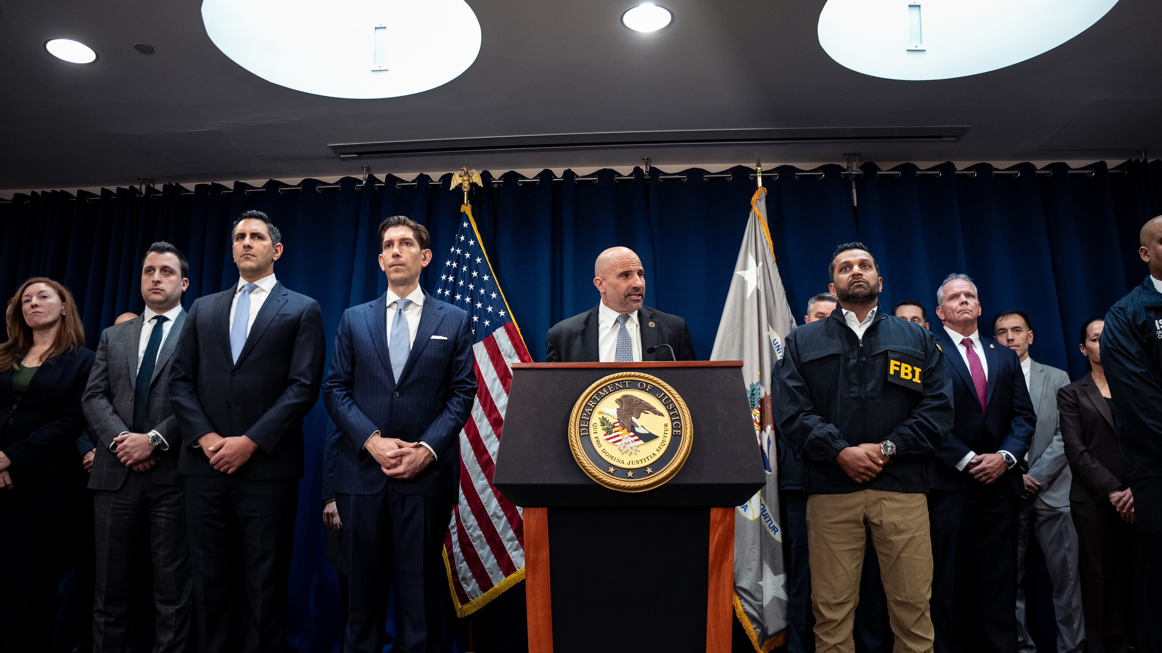 FBI assistant director Christopher Raia speaks at a press conference announcing the arrests of Portland Trail Blazers head coach Chauncey Billups and Miami Heat guard Terry Rozier in connection with a federal investigation into sports betting and illegal gambling, Thursday, Oct. 23, 2025, in New York. (AP Photo/Angelina Katsanis)