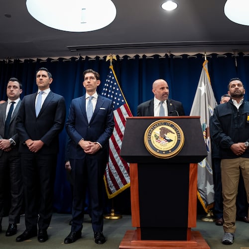 FBI assistant director Christopher Raia speaks at a press conference announcing the arrests of Portland Trail Blazers head coach Chauncey Billups and Miami Heat guard Terry Rozier in connection with a federal investigation into sports betting and illegal gambling, Thursday, Oct. 23, 2025, in New York. (AP Photo/Angelina Katsanis)