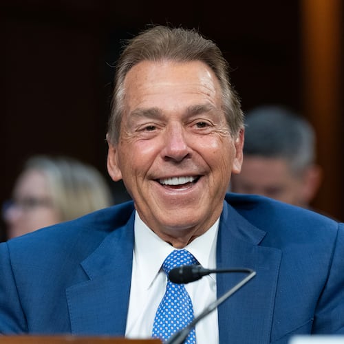 Former University of Alabama football coach Nick Saban testifies before Senate Committee on Commerce, Science, and Transportation hearing to examine college sports, supporting student athletes, and fair competition on Capitol Hill, Wednesday, June 3, 2026, in Washington. (AP Photo/Jose Luis Magana)