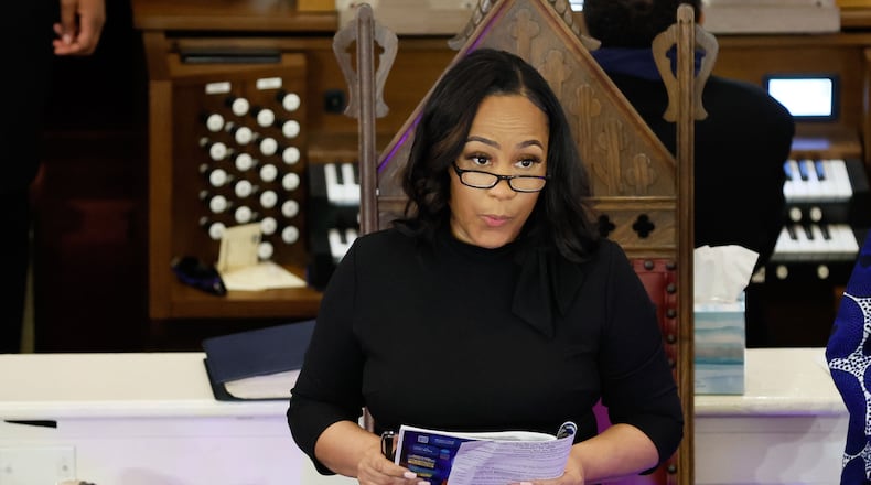 Fulton County District Attorney Fani Willis observes the crowd during a worship service at the Big Bethel AME Church, where she delivered a speech on Sunday, January 14, 2024. Miguel Martinez / miguel.martinezjimenez@ajc.com