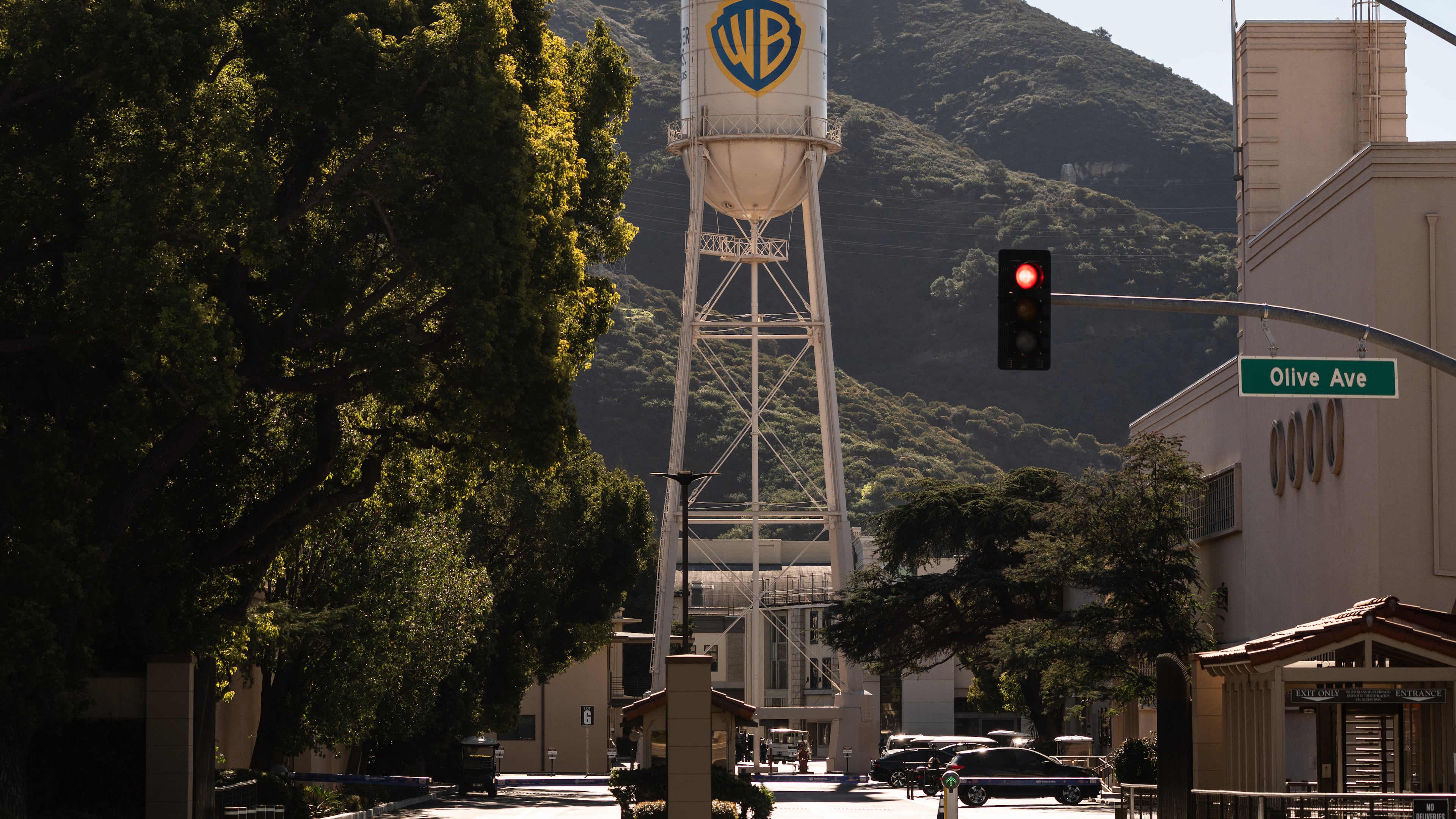 The Warner Bros. water tower is seen at Warner Bros. Studios in Burbank, Calif., Friday, Dec. 5, 2025. (AP Photo/Jae C. Hong)