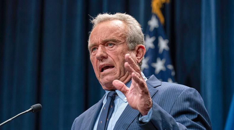 FILE - Health and Human Services Secretary Robert F. Kennedy Jr. speaks during a news conference on the Autism report by the CDC at the Hubert Humphrey Building Auditorium in Washington, April 16, 2025. (AP Photo/Jose Luis Magana, file)