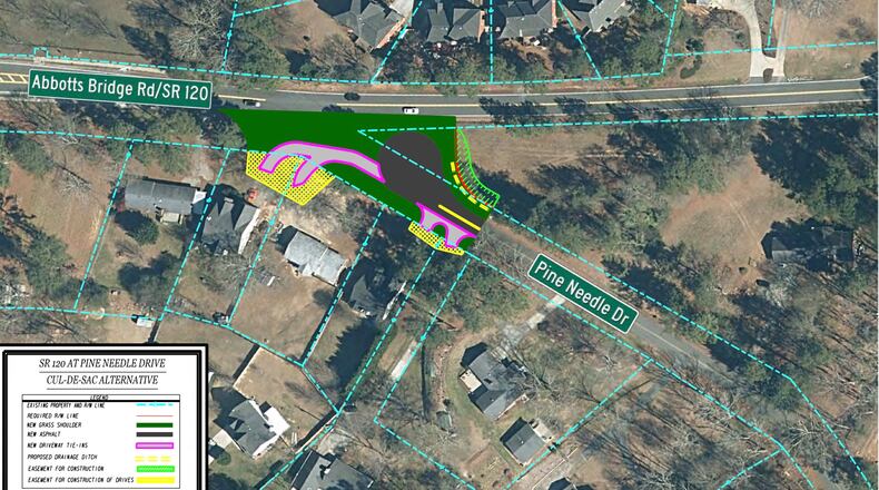 Duluth has closed Pine Needle Drive at Ga. 120/Abbotts Bridge Road and will create a new cul-de-sac on Pine Needle Drive. (Courtesy City of Duluth)