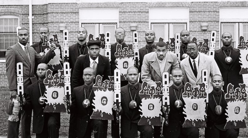 Atlanta Journal-Constitution reporter Ernie Suggs, (third from left on back row), with his line brothers and big brothers on Feb. 28, 1989, hours before they officially became members of Alpha Phi Alpha Fraternity, Inc. at North Carolina Central University.