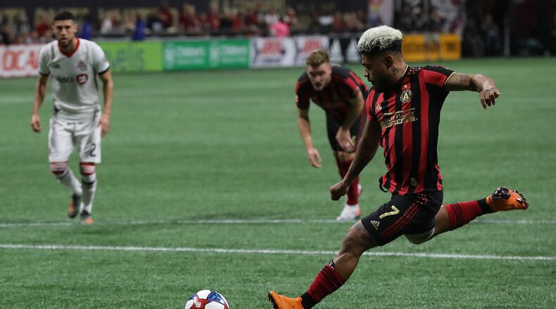 October 30, 2019 Atlanta: Atlanta United forward Josef Martinez misses a penalty kick against Toronto FC during the first half in the Eastern Conference Final on Wednesday, October 30, 2019, in Atlanta. Curtis Compton/ccompton@ajc.com