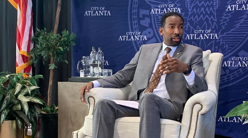 Atlanta Mayor Andre Dickens speaks at a media roundtable on Tuesday, Jan. 18, 2022.