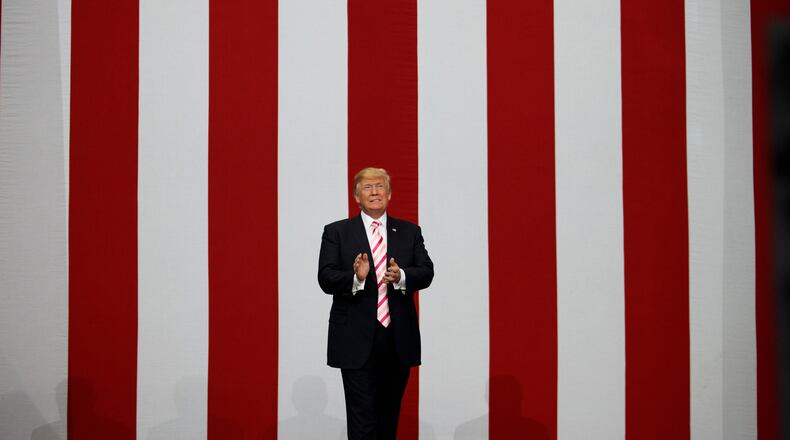 President Donald Trump arrives to speak at a campaign rally for Sen. Luther Strange, R-Ala., Friday, Sept. 22, 2017, in Huntsville, Ala. (AP Photo/Evan Vucci)