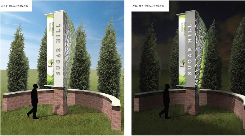 Sugar Hill will modify the first gateway monument sign at West Broad Street and Highway 20 to signal the western entrance to downtown. (Courtesy City of Sugar Hill)