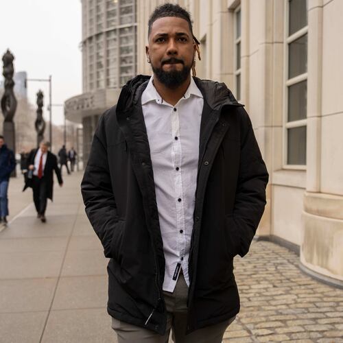 Cleveland Guardians' Emmanuel Clase leaves Brooklyn federal court, Wednesday, Feb. 18, 2026, in New York. (AP Photo/Yuki Iwamura)