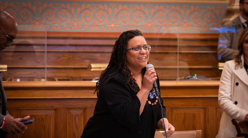State Sen. Kim Jackson, D-Stone Mountain, who represents District 41 in the Georgia Senate, addresses the chamber. (Courtesy)